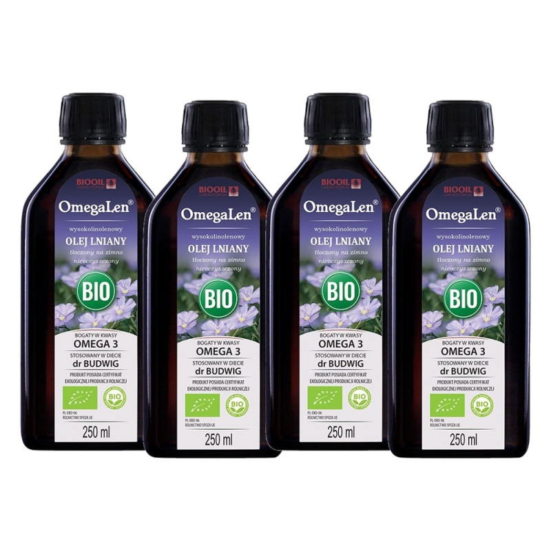 Olej lniany OmegaLen BIO pakiet 4 x 250 ml BiOil