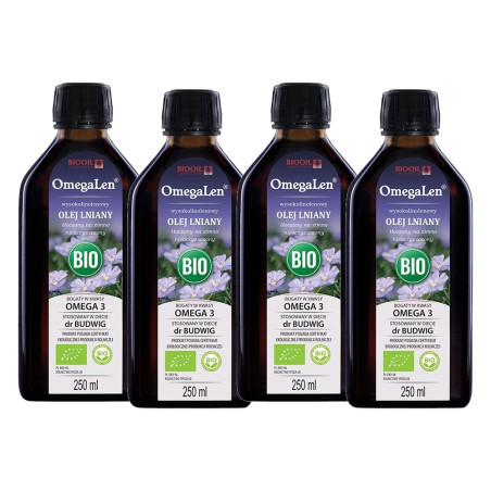 Olej lniany OmegaLen BIO pakiet 4 x 250 ml BiOil