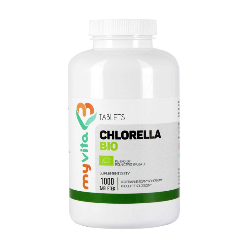 MyVita Chlorella BIO 1000 tabletek, chlorella vulgaris z rozerwanymi ścianami komórkowymi, 10 tabletek to 2500 mg chlorelli dziennie
