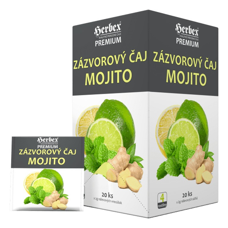 Herbata imbirowa Mojito Herbex, imbir 32 % i mięta, 20x2 g