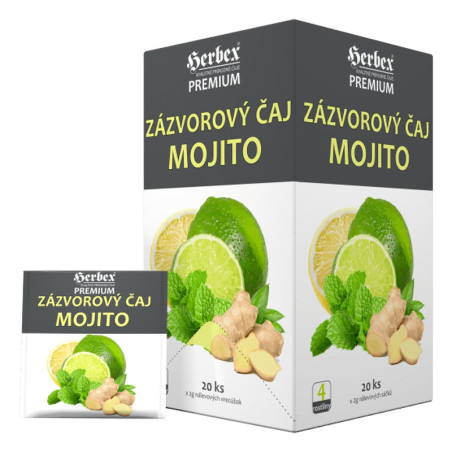Herbata imbirowa Mojito Herbex, imbir 32 % i mięta, 20x2 g
