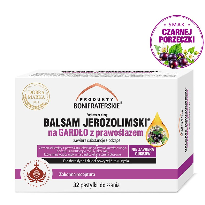 Balsam Jerozolimski na gardło z prawoślazem, 32 pastylki do ssania, ziołowe pastylki na bolące gardło