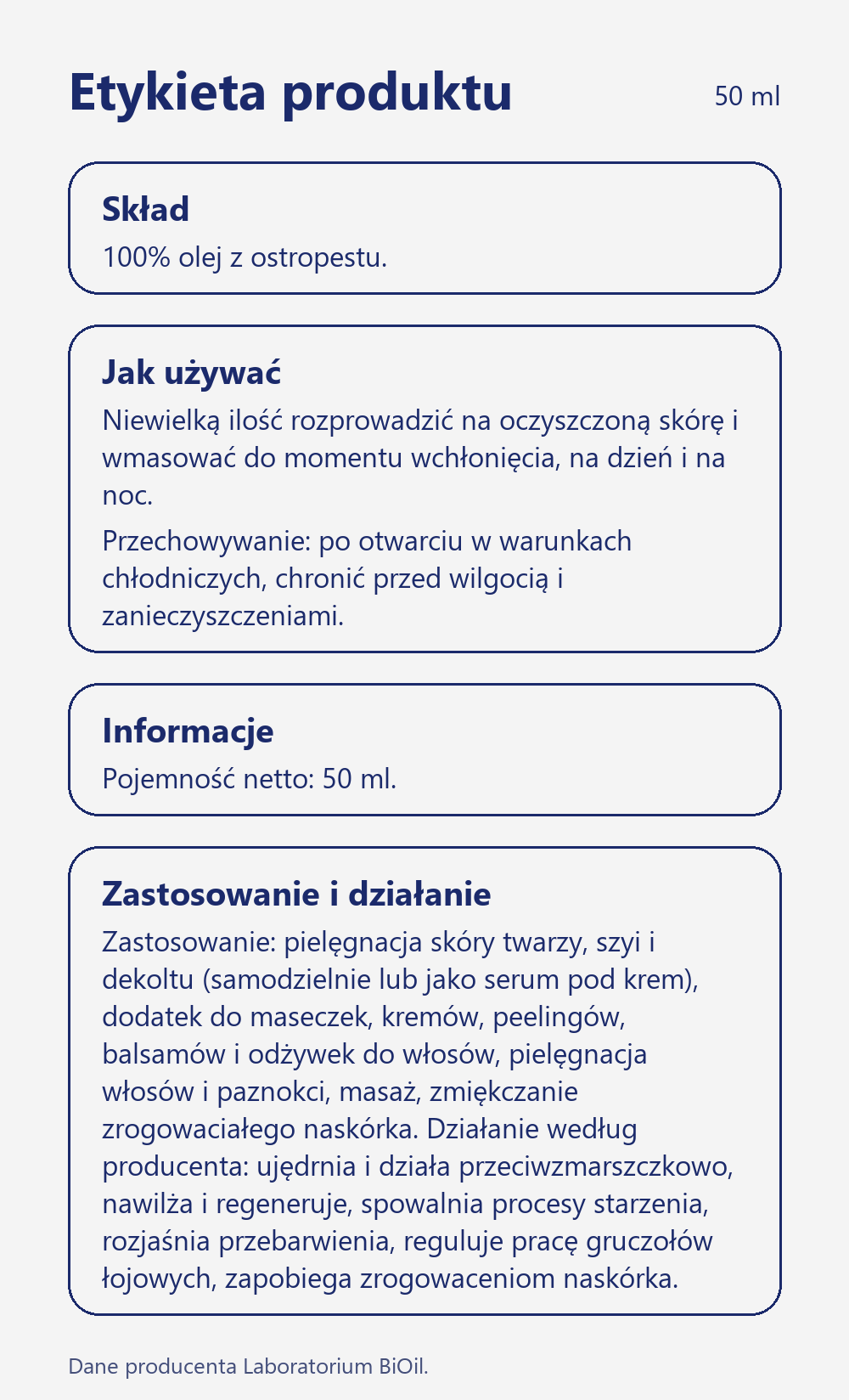 Skład i zastosowanie Olej z ostropestu kosmetyczny 50 ml tłoczony na zimno do twarzy i włosów
