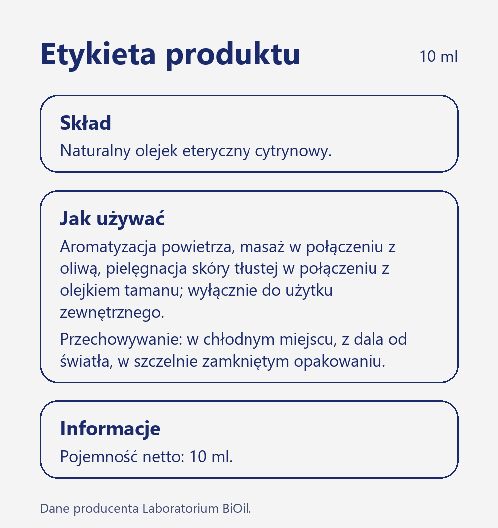 Skład i zastosowanie Olejek cytrynowy 10 ml eteryczny do aromaterapii i masażu
