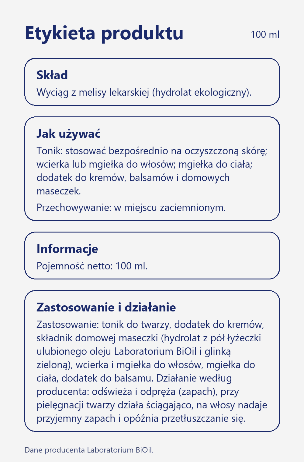 Skład i zastosowanie Hydrolat z melisy lekarskiej ekologiczny 100 ml tonik do twarzy i włosów
