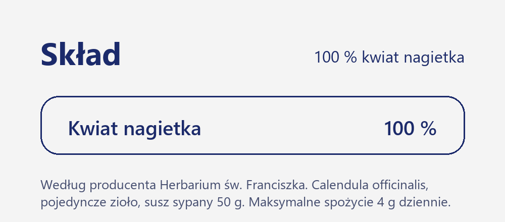 Franciszkańskie zioła KWIAT NAGIETKA Herbarium św. Franciszka: skład 100% kwiat nagietka