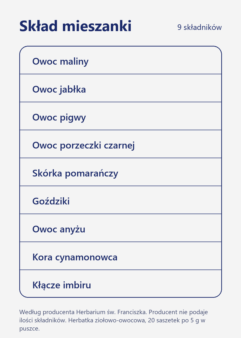 Franciszkańska Herbatka Świąteczna w puszce Herbarium św. Franciszka: skład 9 składników