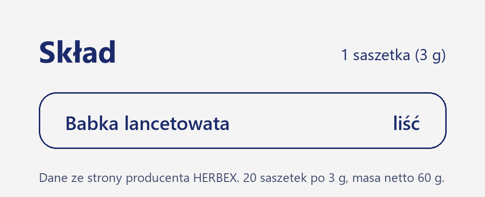Skład herbaty Herbex Babka lancetowata: babka lancetowata (liść)