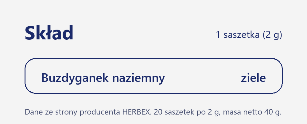 Skład herbaty Herbex Buzdyganek naziemny: buzdyganek naziemny (ziele)
