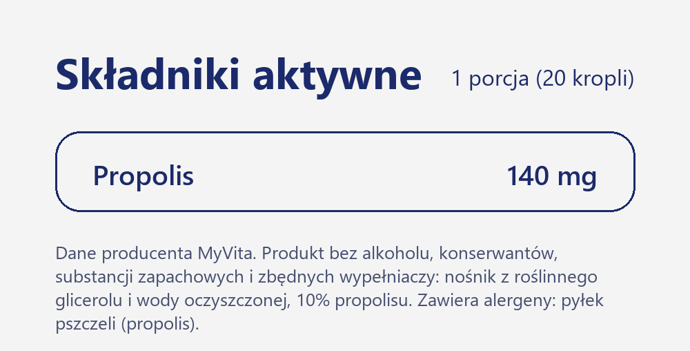 Skład MyVita Propolis Forte XL, krople 100 ml: Propolis 140 mg