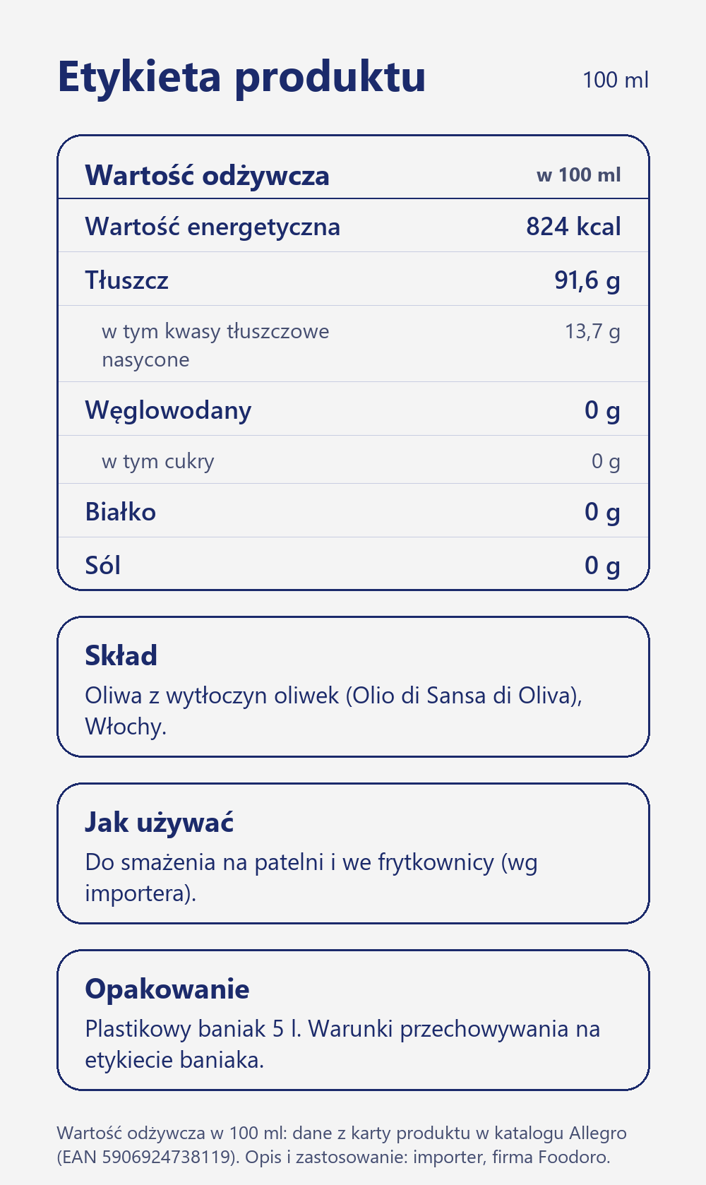 Skład i wartość odżywcza: oliwa z wytłoczyn oliwek Simon 5 l