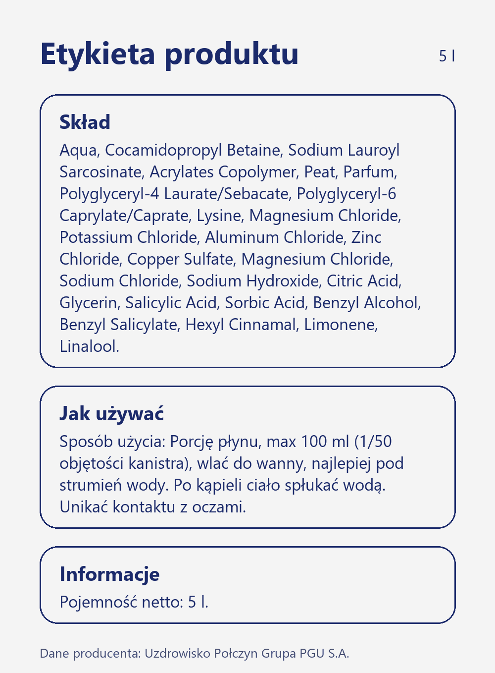 Skład i sposób użycia Terra Zdrój Borowinowa kąpiel na bazie połczyńskiej borowiny 5 l