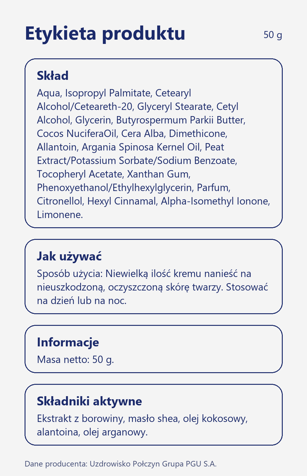 Skład i sposób użycia Terra Zdrój Odżywczy borowinowy krem do twarzy na dzień i na noc 50 g