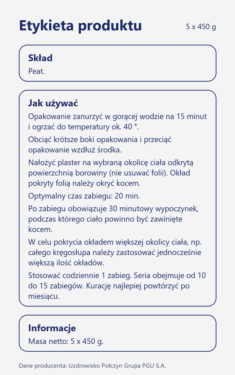 Skład i sposób użycia Terra Zdrój Plastry borowinowe Kuracja domowa 5 x 450 g, połczyńska borowina