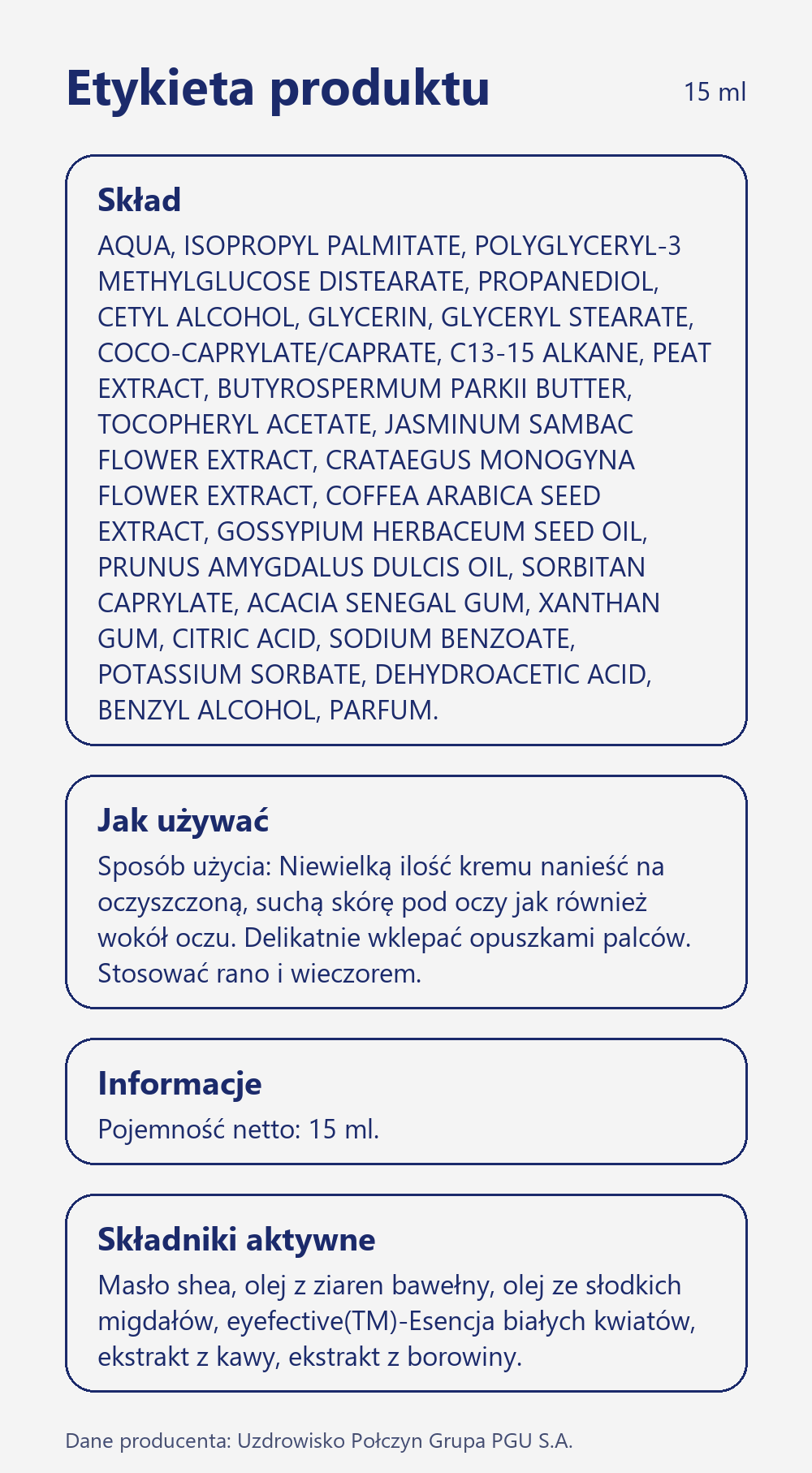 Skład i sposób użycia Terra Zdrój Liftingujący krem pod oczy z połczyńską borowiną 15 ml