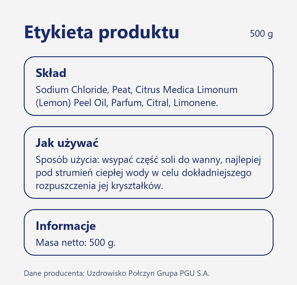 Skład i sposób użycia Terra Zdrój Sól do kąpieli z połczyńską borowiną o zapachu maliny z cytryną 500 g