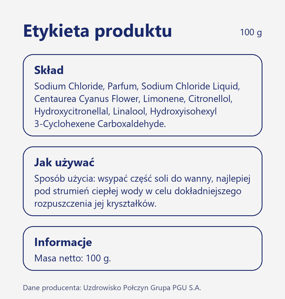 Skład i sposób użycia Terra Zdrój Sól do kąpieli z połczyńską solanką o zapachu magnolii 100 g porcja na jeden raz