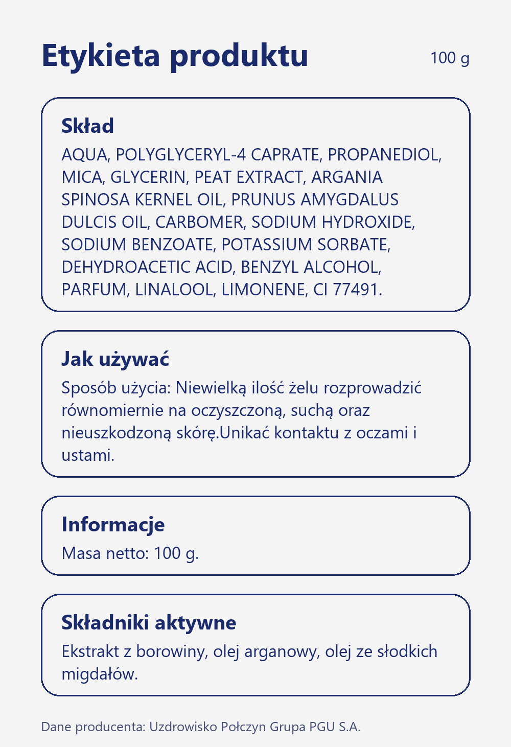 Skład i sposób użycia Terra Zdrój Żel do ciała z olejami, połczyńską borowiną i drobinkami rozświetlającymi 100 g