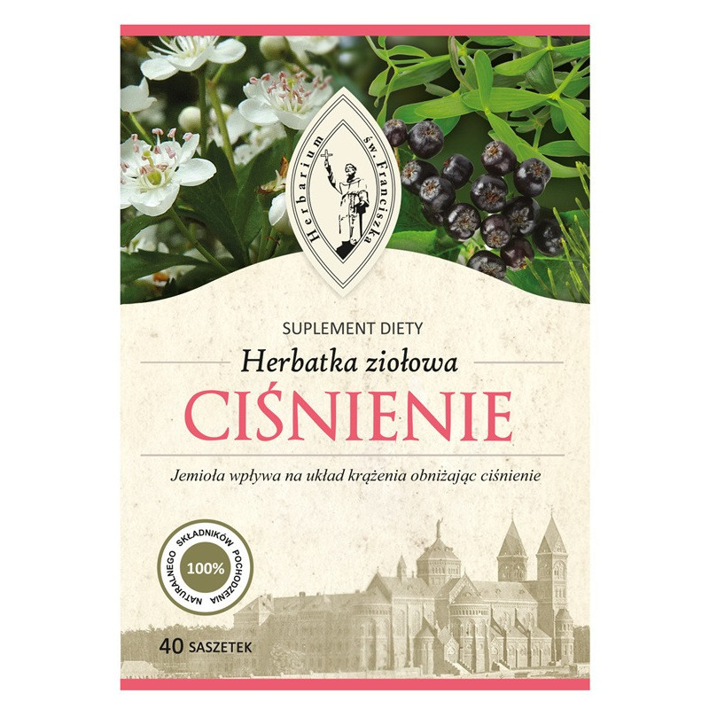 Herbata na ciśnienie: Franciszkańska Herbatka ziołowa CIŚNIENIE z głogiem i jemiołą, 40 saszetek, Herbarium św. Franciszka